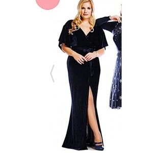 NWT ModCloth Collectif Keiko Velvet Maxi‎ Dress Womens 22 Slit Blue Witchy Plus